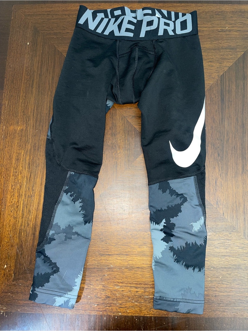 Nike Pro Hyperwarm Youth Small Compression Tights Black Gray Graphic Swoosh